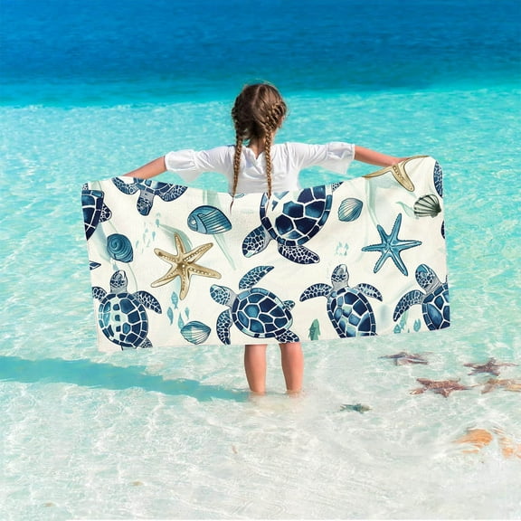 Delliss Sea Turtle Beach Towel Tropical Blue Colors Lightweight Sand Free Quick Dry Towel for Travel,Swimming,Yoga,Camping,59x29in Machine-Washable Soft Beach Blanket