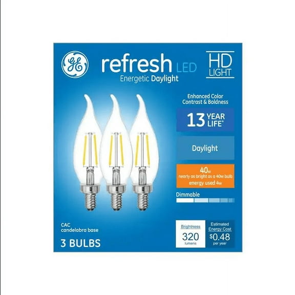 GE refresh LED 40 watt equivalent CA11 Daylight Dimmable Candle Light Bulb (3 pack)