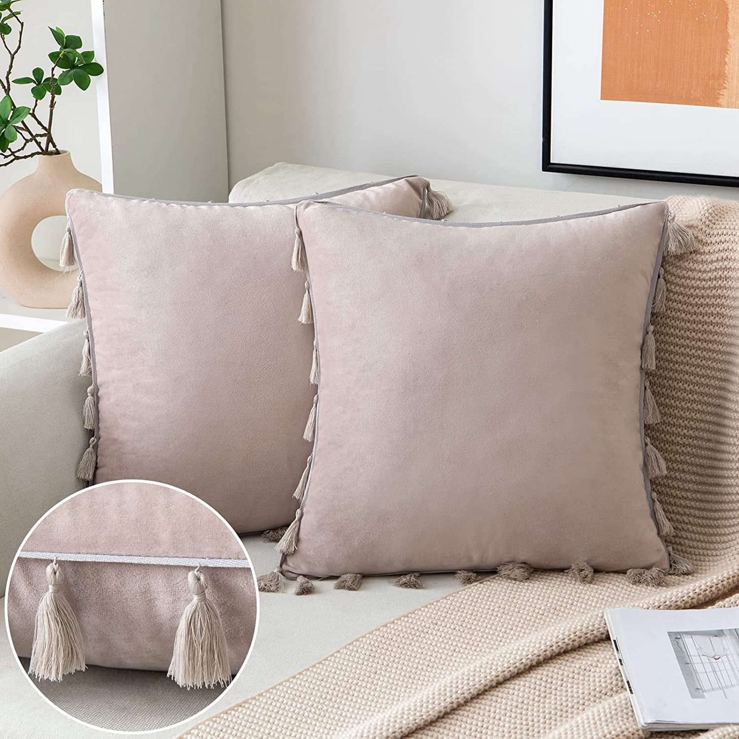 Inyahome Decorative Soft Velvet Throw Pillow Covers Solid Plain
