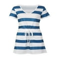 thumbnail image 3 of Femmes Été Robe Stripe Épissage Sling Robe V Cou Spaghetti Sangle Cordon Ceinture Robes avec Poches Bleu Clair Rose Gris XXL, 3 of 7