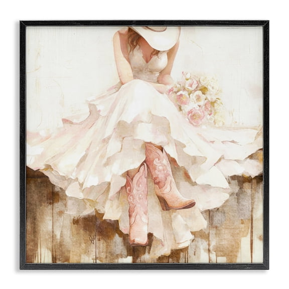 Stupell Industries Cowgirl On The Fence Black Framed Giclee Art, design by Tina LeCour