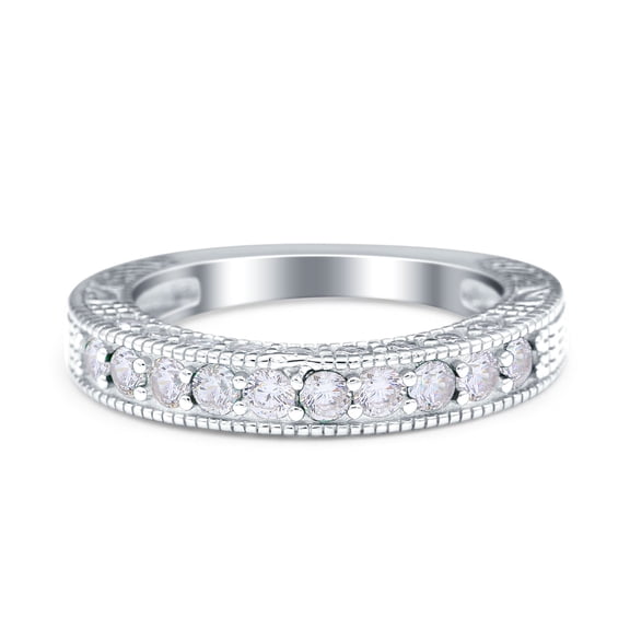 Simulated Cubic Zirconia Size-5 Art Deco Full Eternity Stackable Band Wedding Ring 925 Sterling Silver
