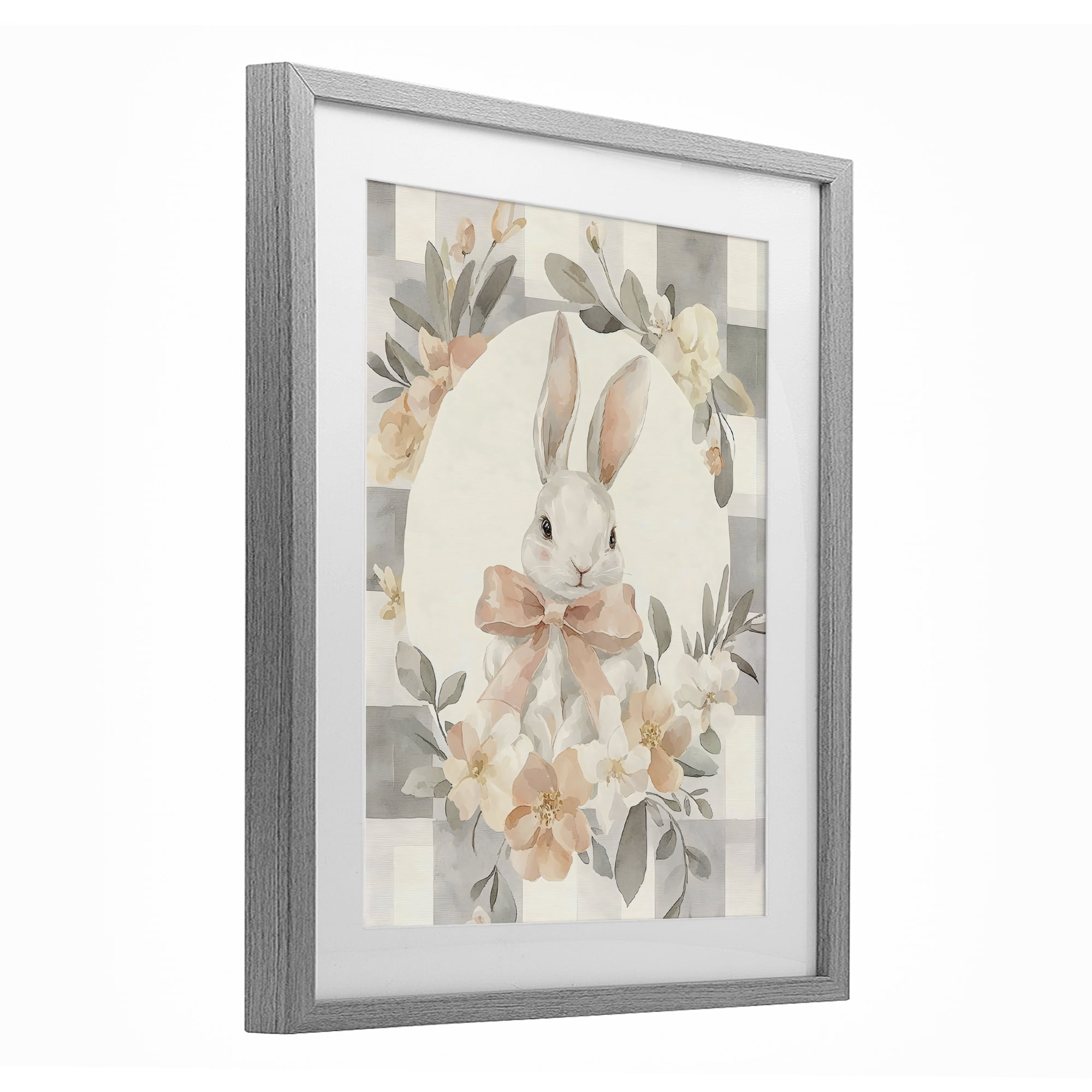 Stupell Industries Adorable Bunny in Wreath Gray Framed Print Under Glass, design by Creative Studio