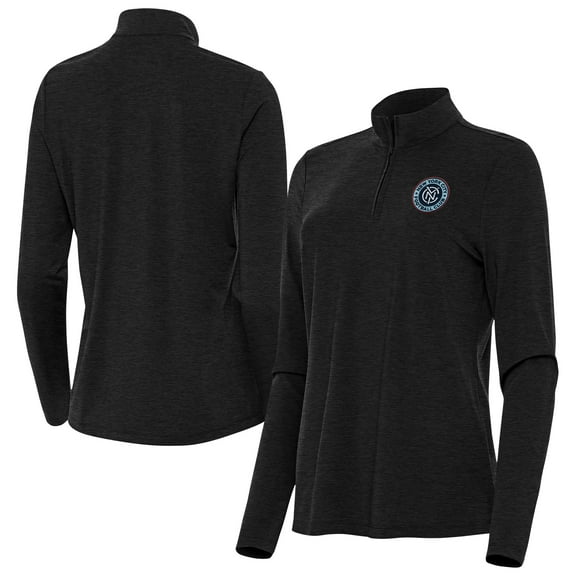 Women's-Antigua Heather Black New York City FC Bright Quarter-Zip Top