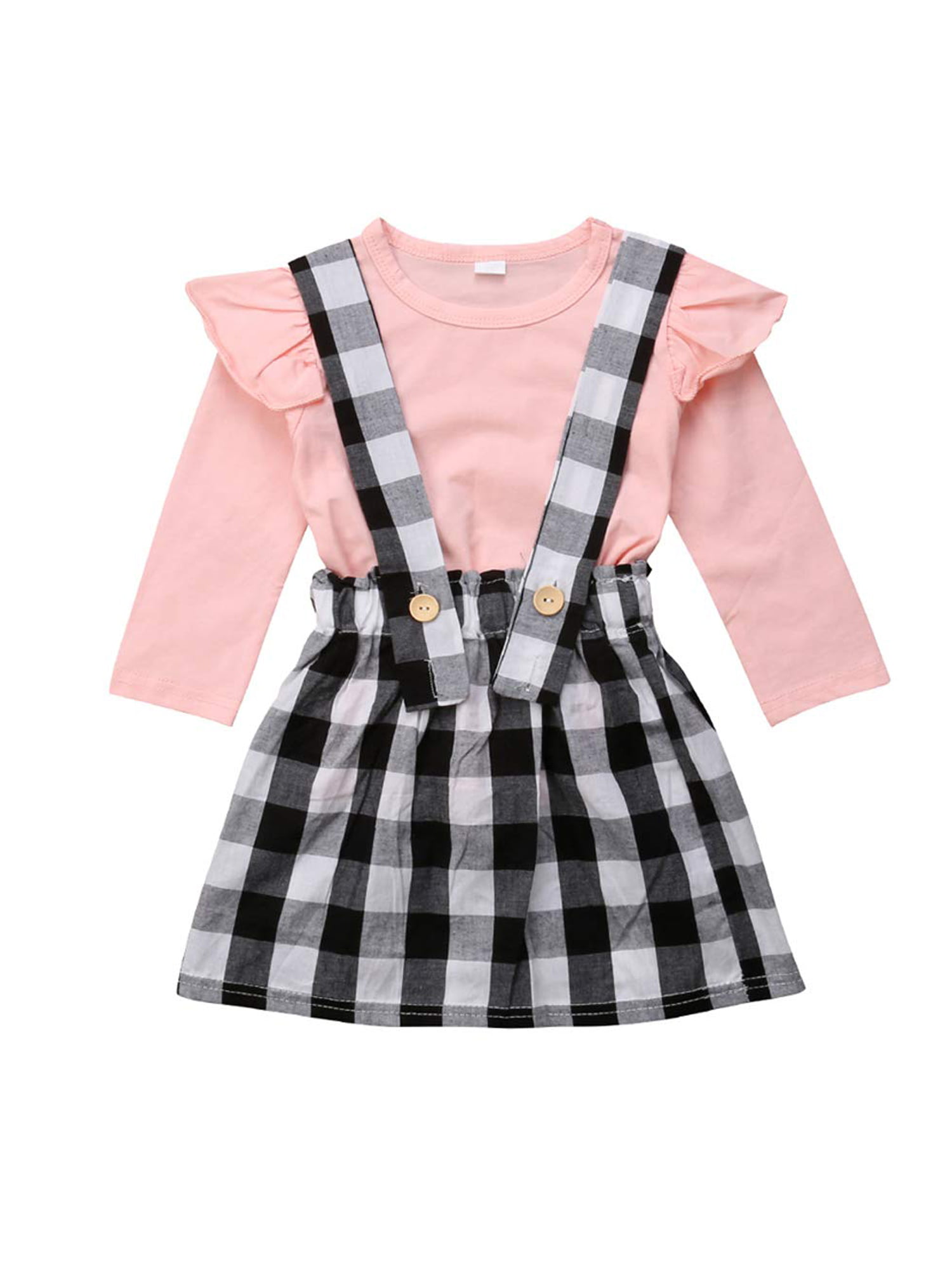 Toddler Outfits Girl Clothes Summer Dots Plaid Bowknot Blouse Shirt Suspender Skirt Set Overall School Uniform Dress
