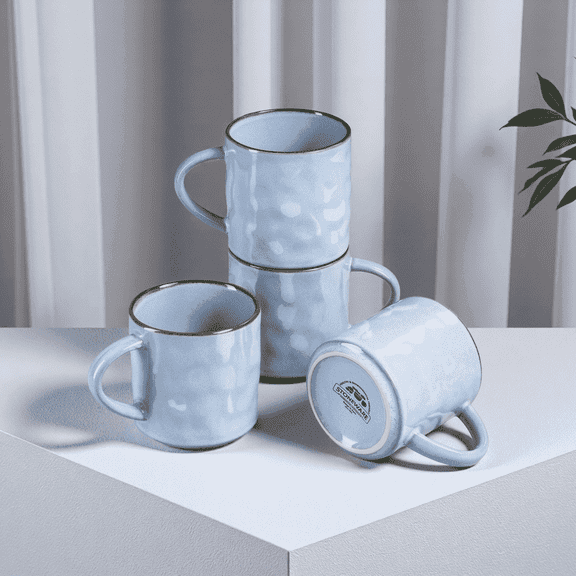 Onader 14OZ Coffee Mugs Set of 4, Stoneware Tea Mug Set with Handle, Ceramic Cups for Latte/Cocoa/Cappuccino, Dishwasher & Microwave Safe - Grey Blue