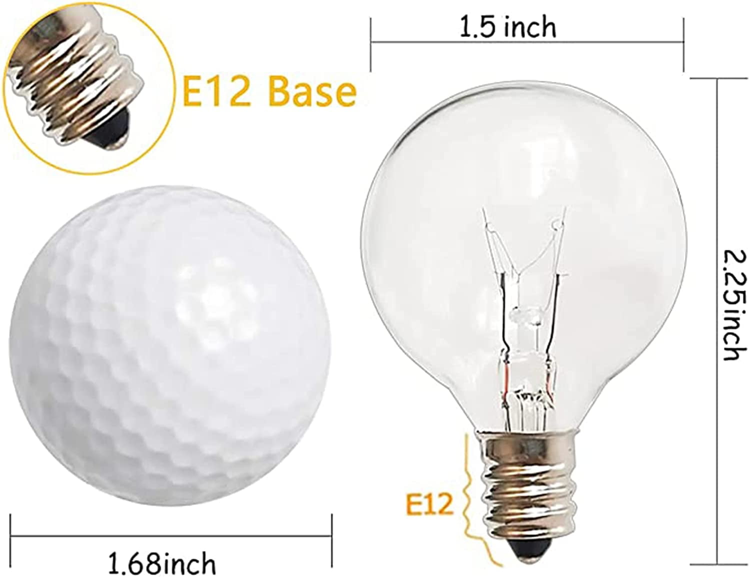 G40 Replacement Light Bulbs, 120V 5W Clear Globe Bulb, E12 C7 Candelabra Base, 1.5 Inch Glass Incandescent Bulbs for Indoor Outdoor Patio String Lights, Warm White -25 Pack