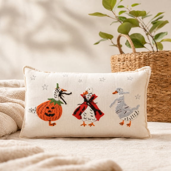 14x22 Quacky Costumes Pillow, Halloween Duck Costume Decorative Throw Pillow, Fall Farmhouse Cushion, Spooky Cute Indoor Home Decor for Couch, Sofa and Bed