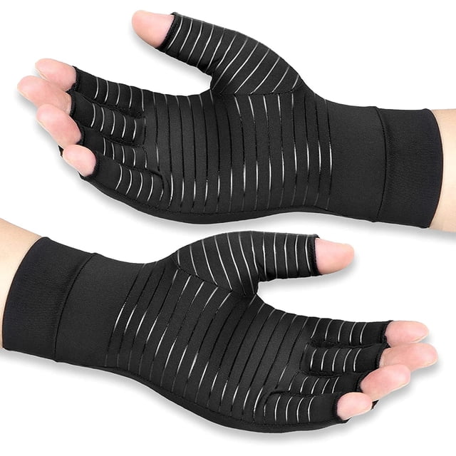 Guantes de compresión de cobre para artritis, para mujeres y hombres, alivian el dolor de manos, la hinchazón y el síndrome del túnel carpiano. Sin dedos, ideales para escribir y para dar soporte a
