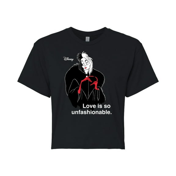 Disney Villains - Cruella De Vil Love Unfasionable  - Juniors Cropped Cotton Blend T-Shirt