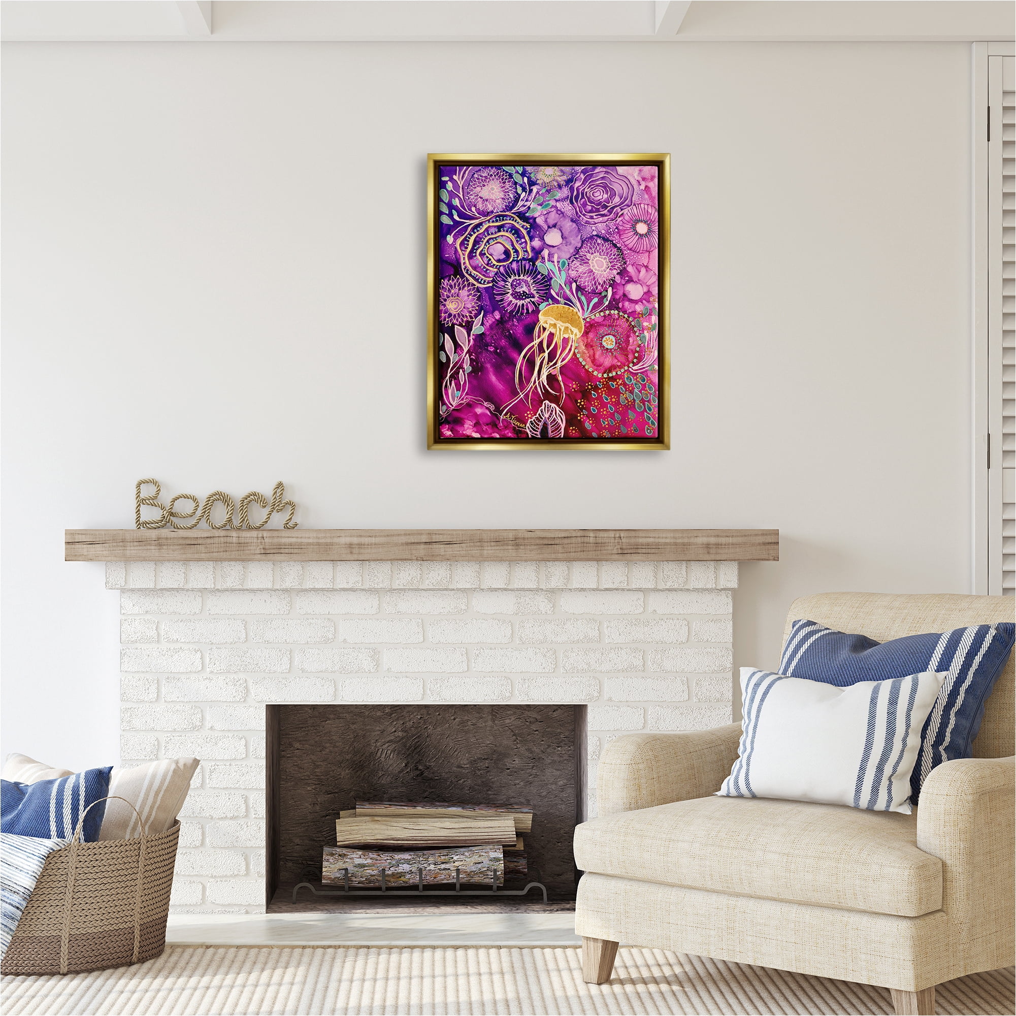 Stupell Industries Abstract Sea Life Patterns Abstract Painting Gold Floater Framed Canvas Art Print Wall Art, 25 x 31
