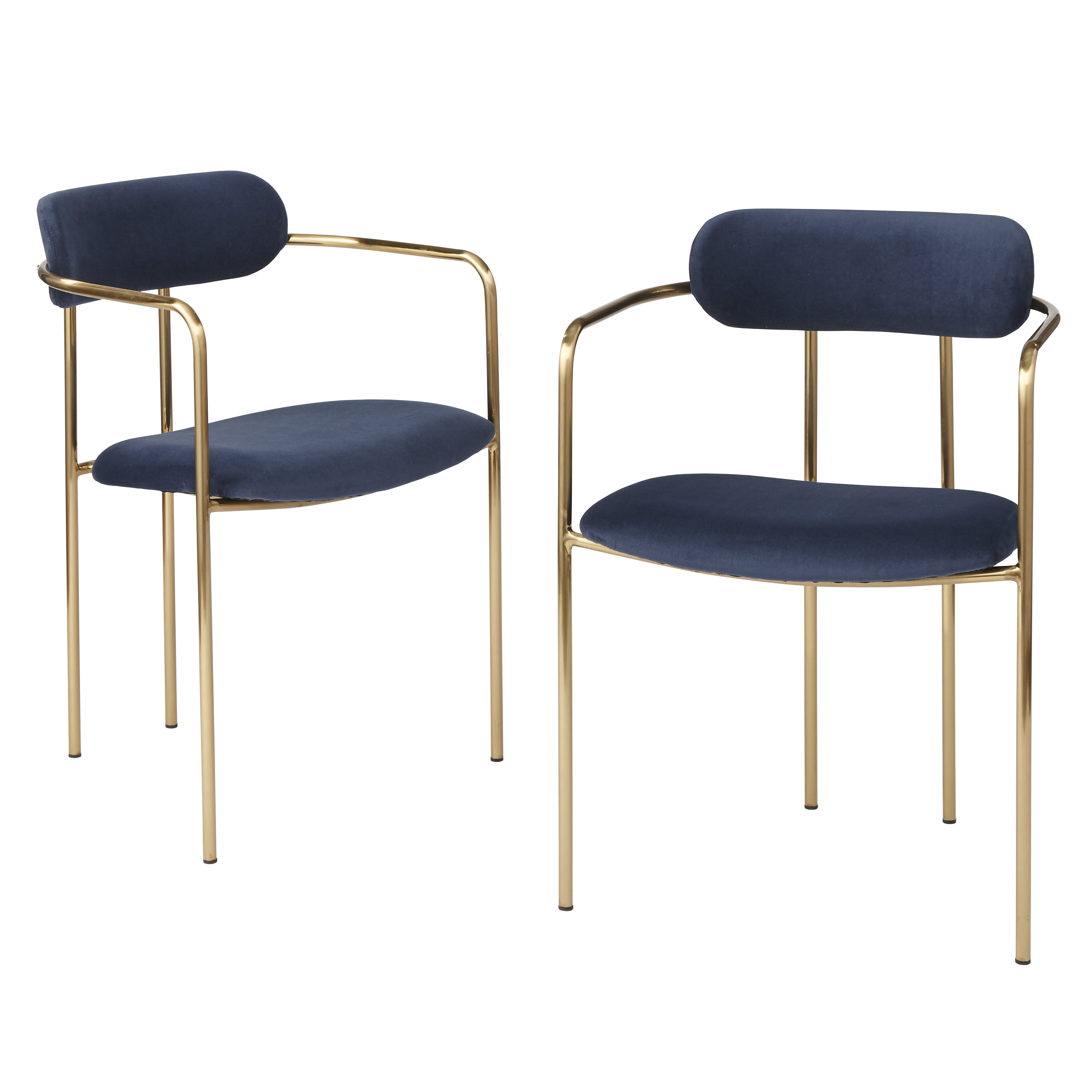 TMS Retro Velvet Dining Arm Chair (Set of 2), Navy