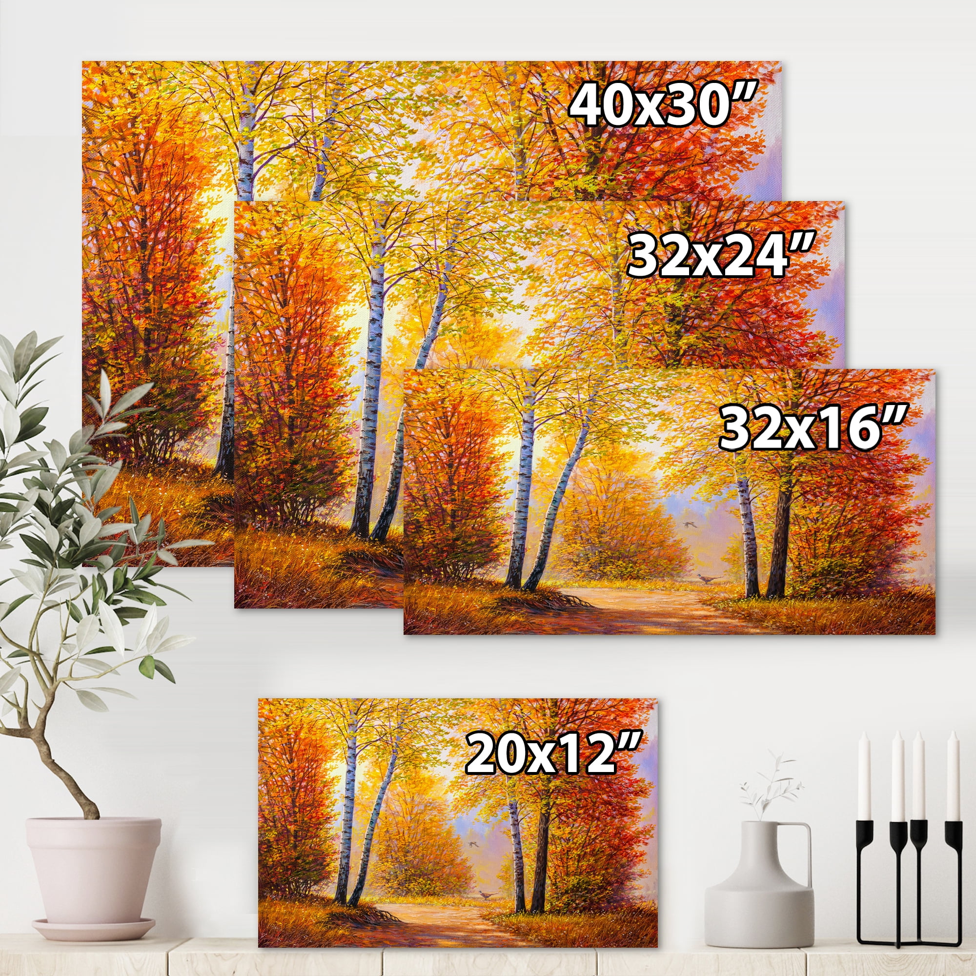 Designart ' Sunrise Glow Through The Autumn Trees ' Lake House Canvas Wall Art Print
