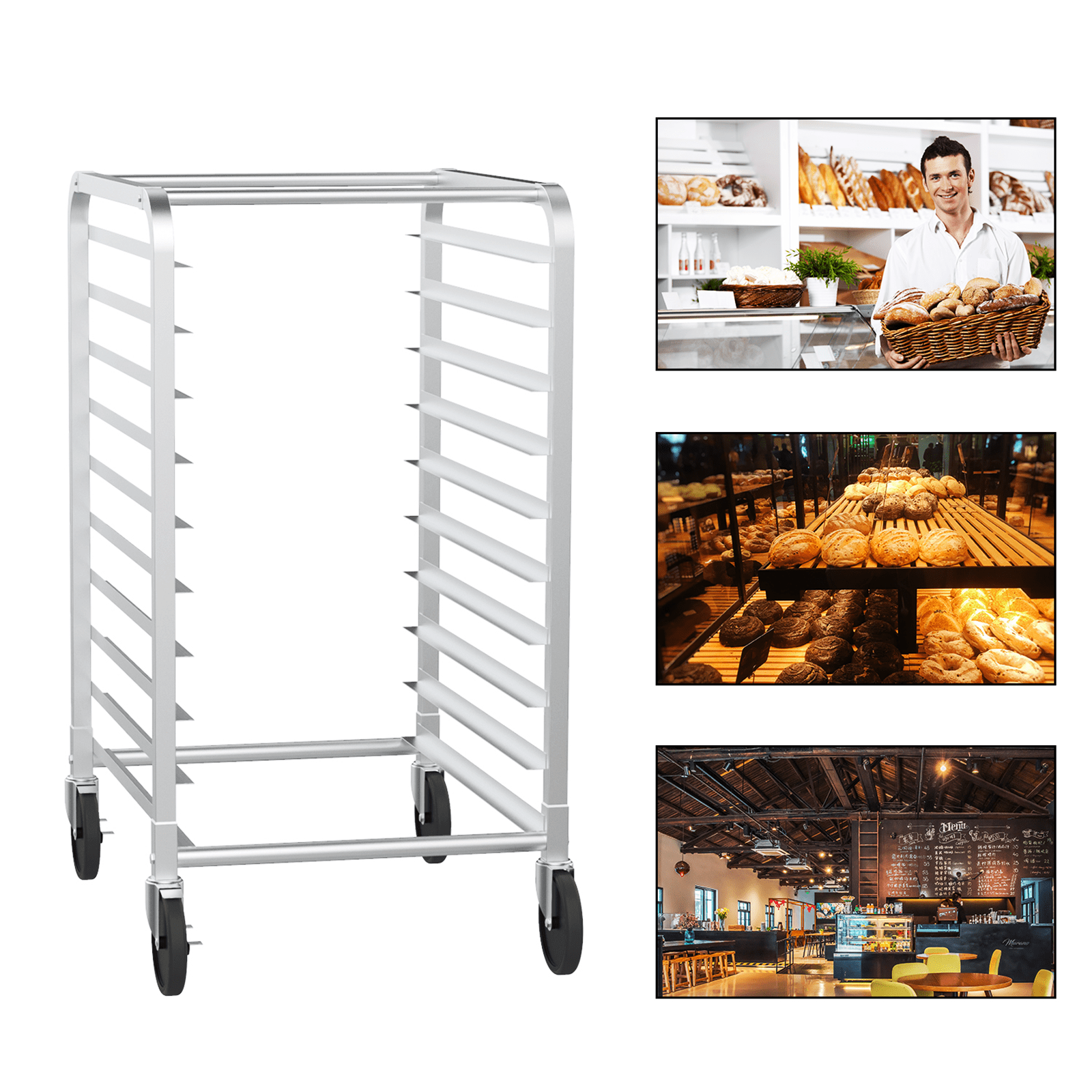 Costway 10 Sheet Aluminum Bakery Rack Silver Commercial Cookie Bun Pan Kitchen W Wheel Sliver