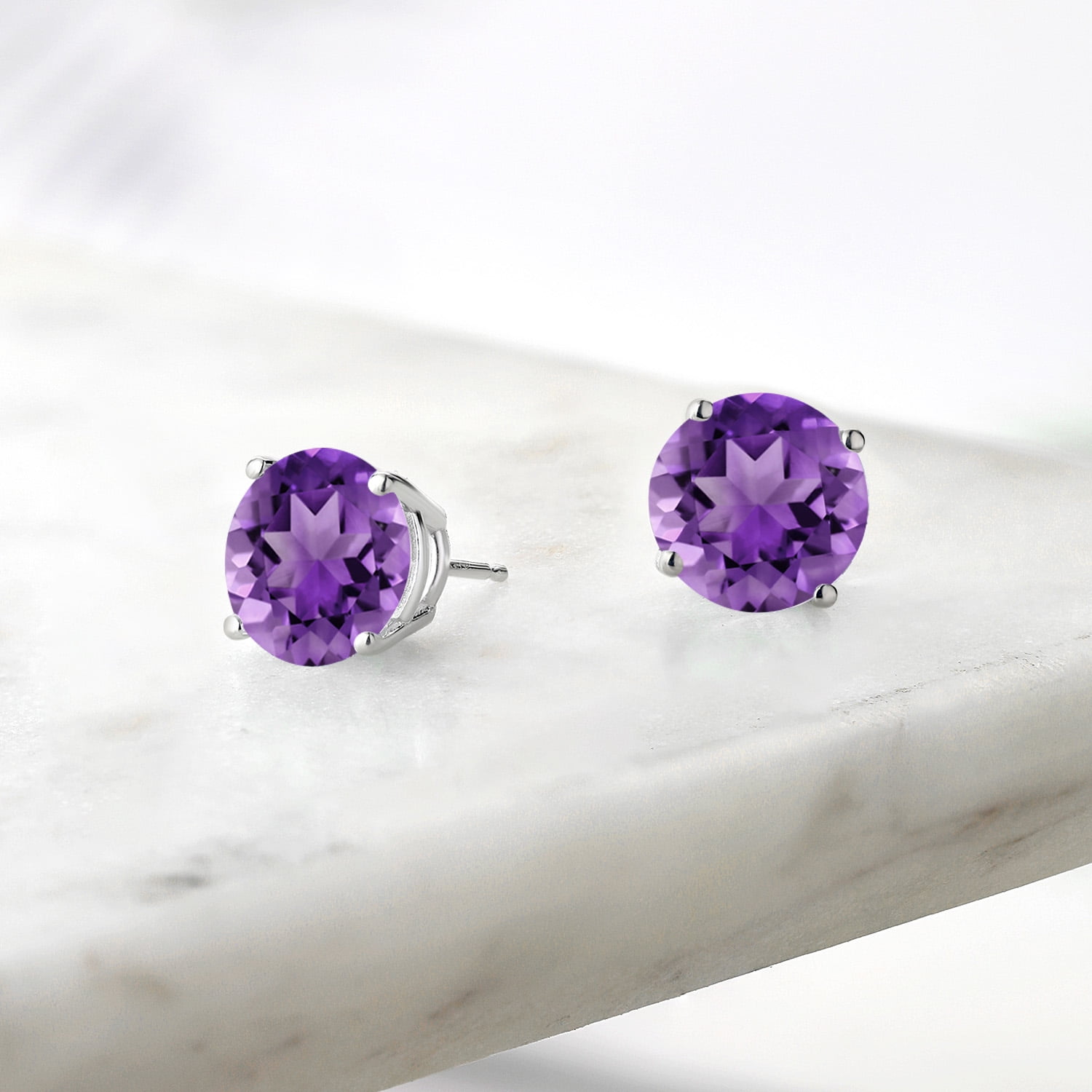 Gem Stone King 925 Sterling Silver Purple Amethyst Stud Earrings for Women Men (6.70 Cttw, Gemstone Birthstone, Round 10MM)