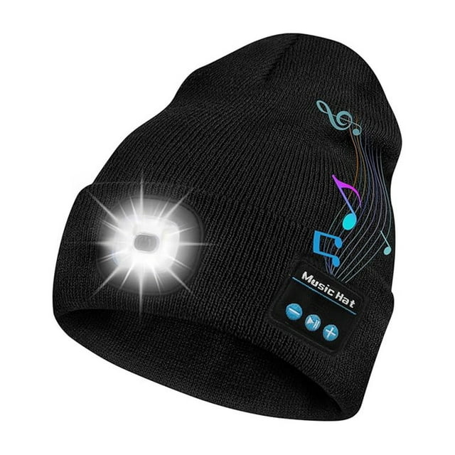 Gorro Bluetooth Music con luz LED recargable, color negro