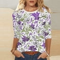 thumbnail image 2 of Blouses for Women Plus Size,Womens 3/4 Sleeve Tops and Blouses Casual Floral Print Cute Tunic Top Crewneck Loose Fit Soft Dressy T Shirts, 2 of 5