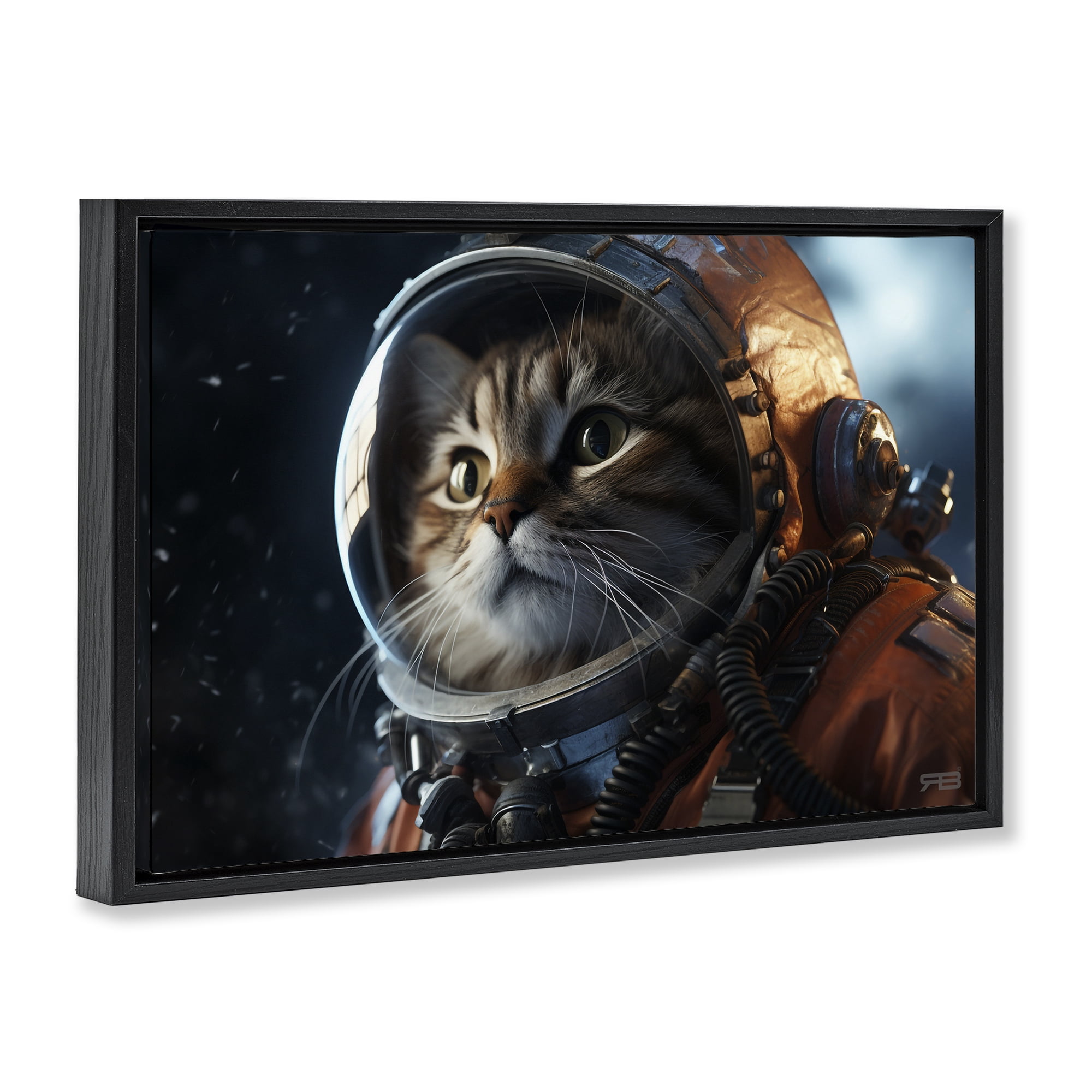 Stupell Industries Astronaut Cat in Space Animals & Insects Painting Black Floater Framed Canvas Art Print Wall Art, 25 x 17