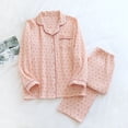 thumbnail image 2 of Wang6 Women's Cotton Pajamas Sets 2 Pieces Long Sleeve Pjs Sets Soft Button V Neck Shirts Wide Leg Pants Loose Fit Little Cherry Printed Sleepwear Loungewear Sets Pink L, 2 of 7