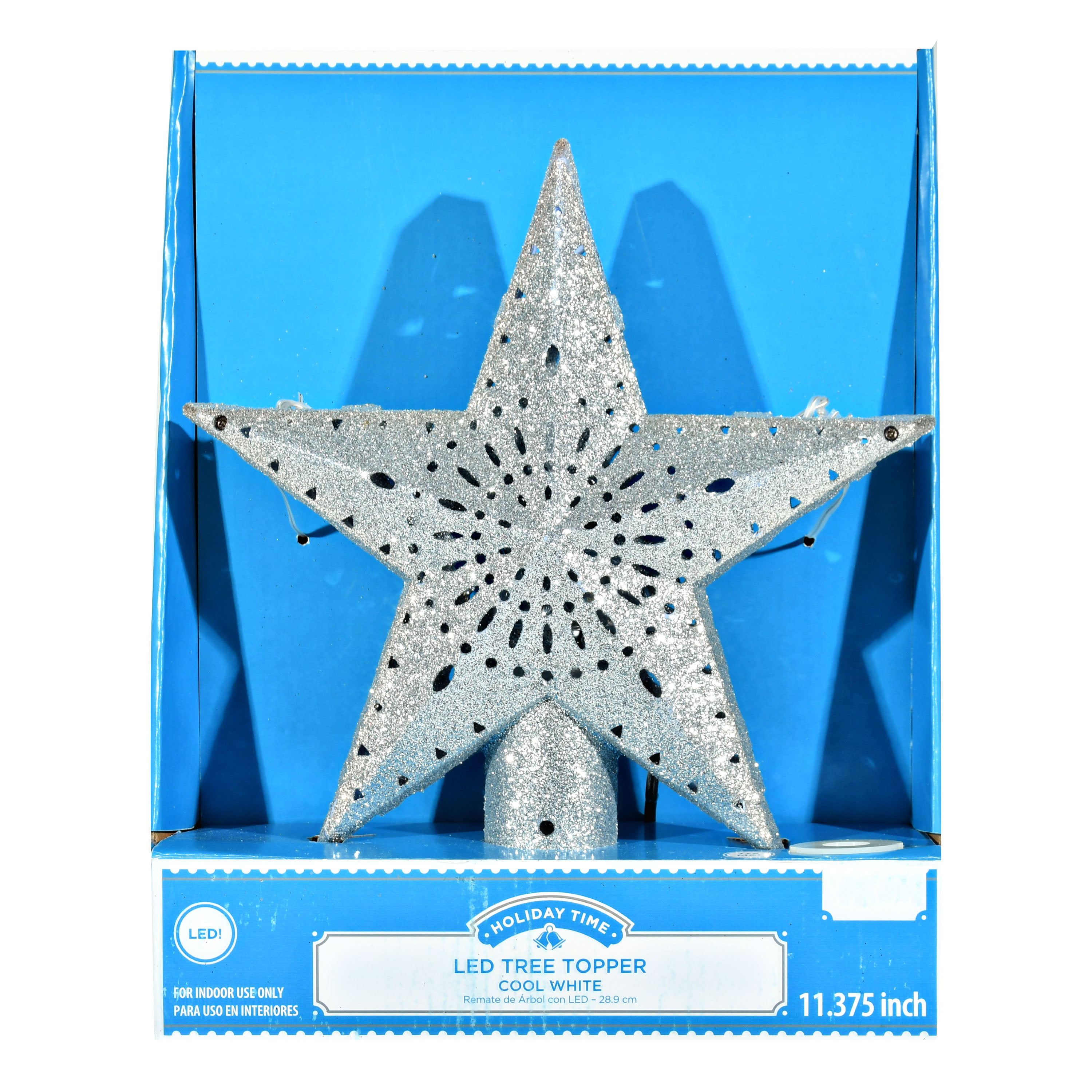 Holiday Time Silver Star Lighted Projection LED Tree Topper, 11.4