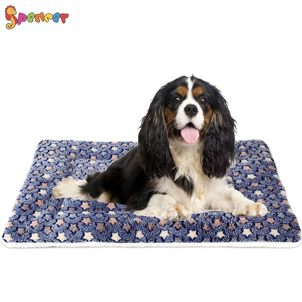 Spencer Large Dog Cat Pet Sleep Mat Soft Warm Reversible Fleece Crate Bed Mat Kennel Cage Cushion for Large Medium Small Dog Cat (M, Blue)