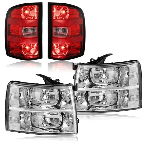 4PCS Headlights Tail Lights For 07-13 Chevy Silverado 1500 07-14 2500HD 3500HD
