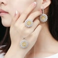 thumbnail image 4 of Silver Plated Red Cubic Zircon Round Sunflower Necklace Earring Ring Jewelry Set, 4 of 9