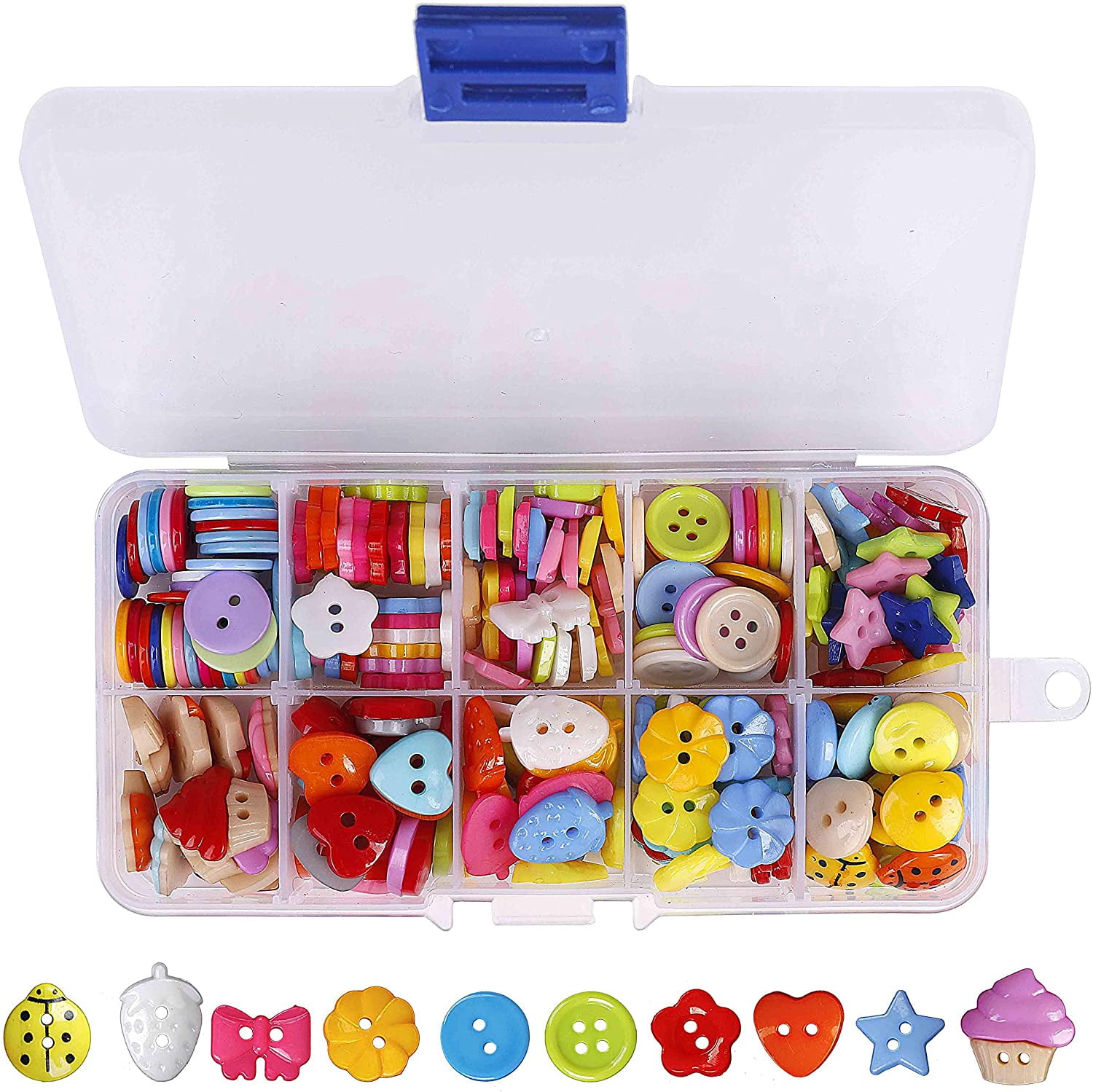 240 Pcs Sewing Button Craft Buttons Resin Button with Plastic Storage Box for DIY Sewing Crafting Scrapbooking Handmade Ornament 