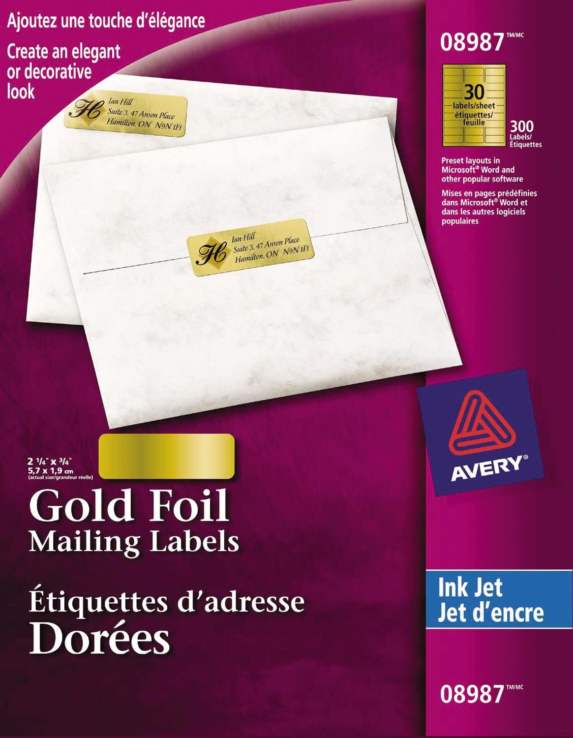 AVERY Gold Foil Mailing Labels For Inkjet Printers 2 1 4 X 3 4 Gold