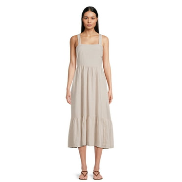 Time and Tru Women's Midi Linen Striped Dress - Walmart.com