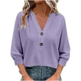 thumbnail image 1 of Chandail à Capuche Oversize pour Femmes, Manches 3/4, Manches Lanterne, Décontracté, Été, Tendance, Mignon, Col Rond, Grande Taille, Violet, 1 of 6