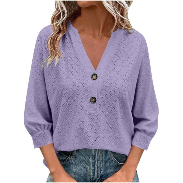 Chandail à Capuche Oversize pour Femmes, Manches 3/4, Manches Lanterne, Décontracté, Été, Tendance, Mignon, Col Rond, Grande Taille, Violet
