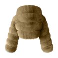 thumbnail image 4 of ICHUANYI Clearance Women's 2023 Winter Fleece Cropped Jacket Faux Long Sleeve Warm Outerwear Fall Clothes(Khaki, L) ICHUANYI WER2023081511001, 4 of 5