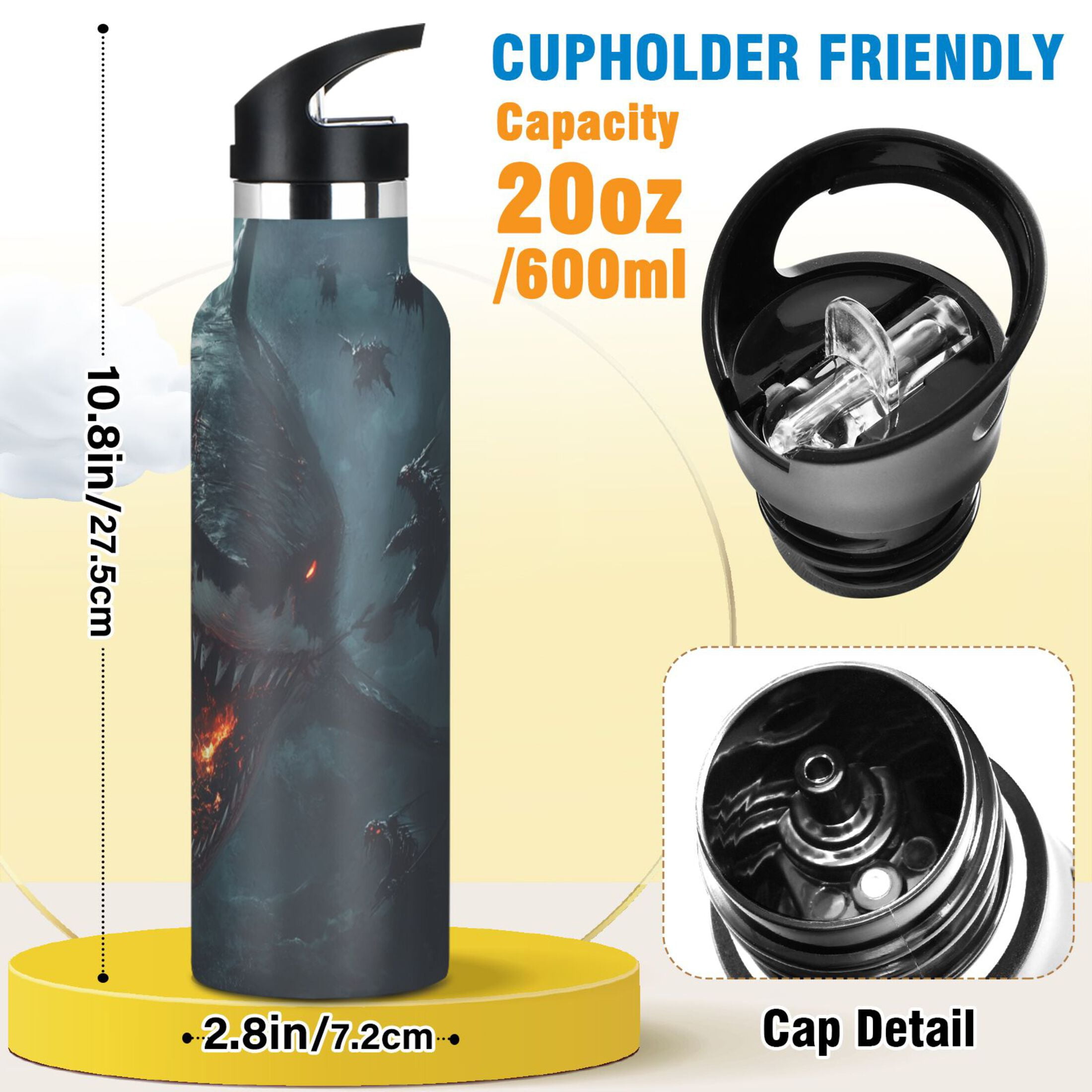 Kids Insulated Stainless Steel Sports Water Bottle 600ml (20oz), BPA-Free Scary Shark