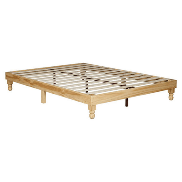 Musehomeinc 12 Inch Wood Frame Platform, Natural Wood Queen Platform Bed Frame