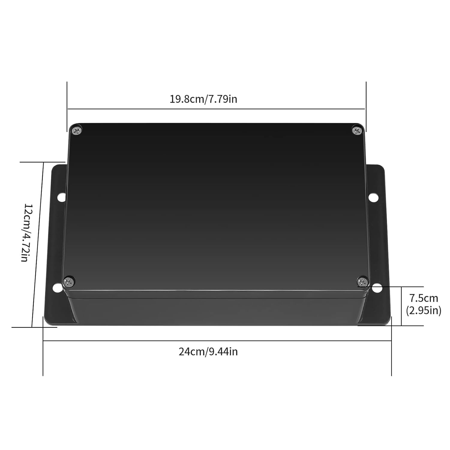 Junction box, junction box, IP65 waterproof electronic box, plastic casing for electronic projects, fixed ear junction box, black 200x120x75 mm