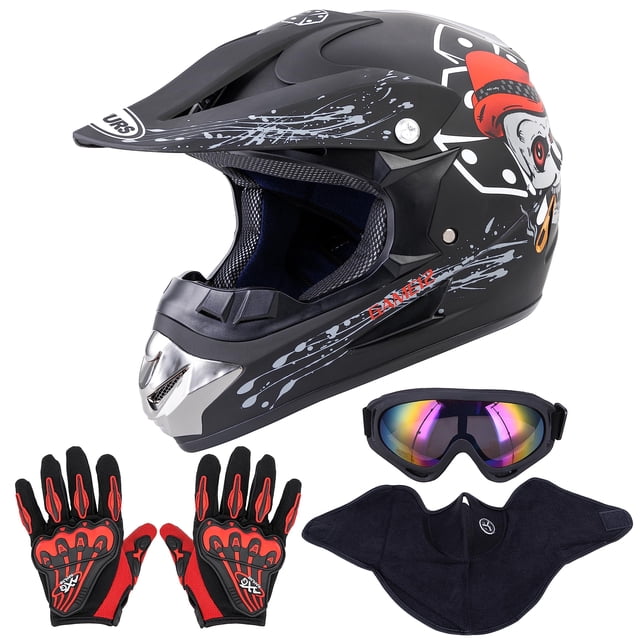 Casco de moto OUMURS para adultos, moto cross bike con gafas y guantes, color negro