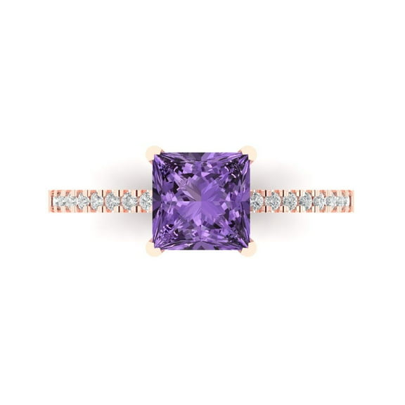 Solitaire with Accents Engagement Ring for Women - 1.62ct Simulated Alexandrite in 18K Rose Gold Promise Ring