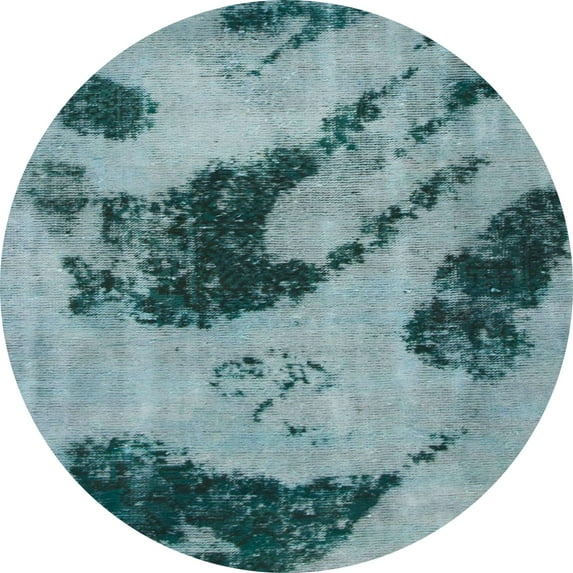 Ahgly Company Machine Washable Indoor Round Abstract Greenish Blue Green Area Rugs, 5' Round