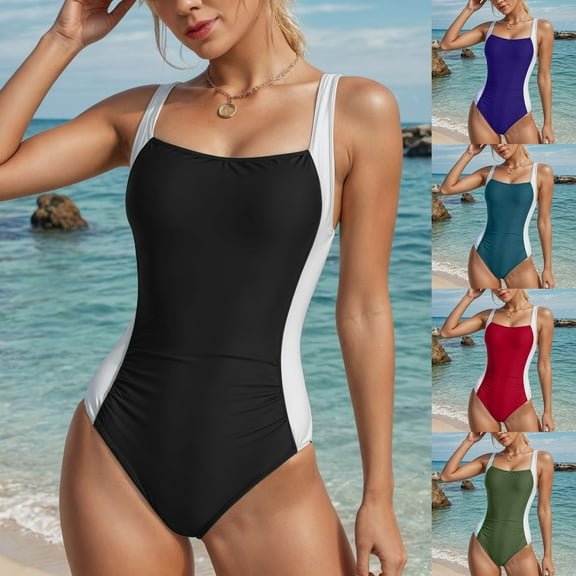 COMVALUE Women's Vintage Padded Push up One Piece Swimsuits Tummy Control Bathing Suits Plus Size Swimwear (Green, M)