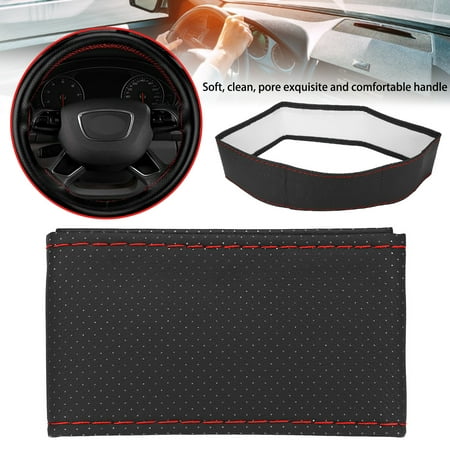 Micro Wheel - 38cm Microfiber Car Steering Wheel Cover Protector Soft PU Leather DIY With Needles and Thread Braid On The Steering Wheel Car Decoration Accessories Black + Red