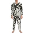 thumbnail image 3 of Naloa Black And White Rose Men’s Pajamas Set - Long Sleeve Button Down Sleep Shirt and Pajama Bottoms Sleepwear Set-Medium, 3 of 7