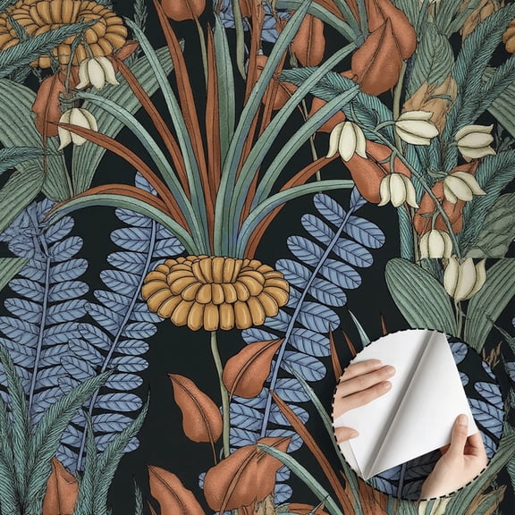 Tropical Boho Vintage Floral Wallpaper Peel and Stick Waterproof Dark Botanical Plant Wallpaper Home Decor for Bedroom Living Room Bathroom Kitchen Cabinet Drawer Rental Property 17.7 * 118 in