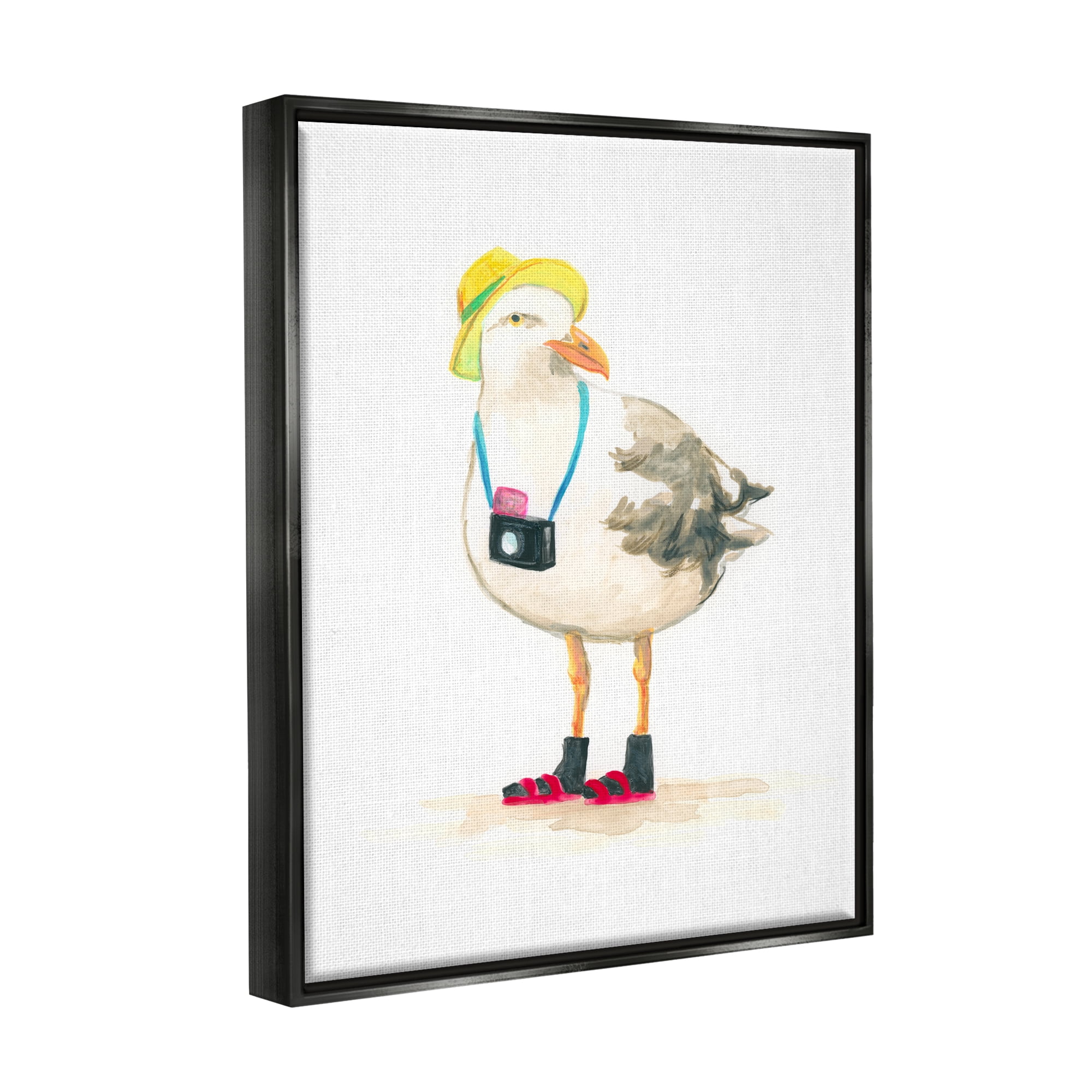 Stupell Industries Tourist Seagull & Camera Animals & Insects Painting Black Floater Framed Canvas Art Print Wall Art, 25 x 31