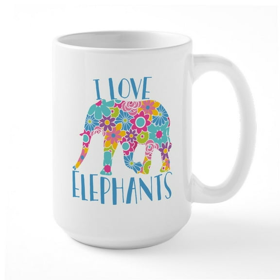 CafePress - I Love Elephants - 15 oz Ceramic Large White Novelty Mug