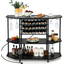 Wine Bar Cabinet with 3 Tier Wine Racks Wine Storage, Glasses Holder, Gray