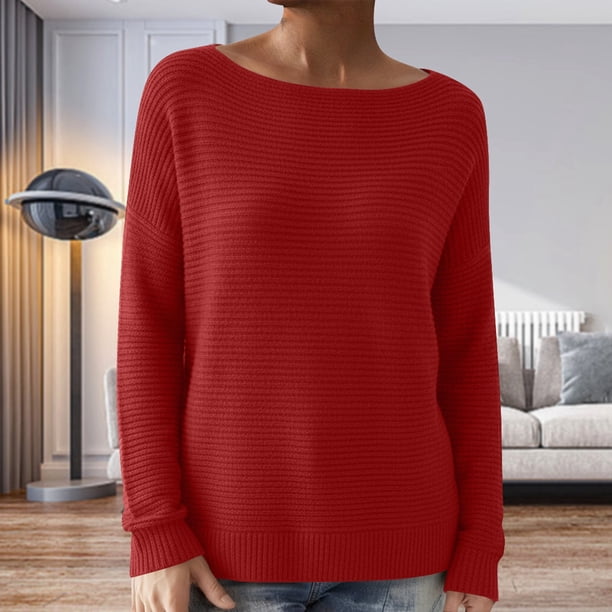 MHFRRA Camiseta Informal de Manga Larga de Punto Acanalado, Holgada, Cómoda y Suave, Básica para Otoño e Invierno. Rd1