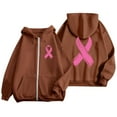thumbnail image 4 of PMVFHDE Women's Awareness Cancer Awareness Brushed Zip Up Hoodie, Casual Long Sleeve Pullover with Drawstring & Pockets Brown，XXXL, 4 of 6