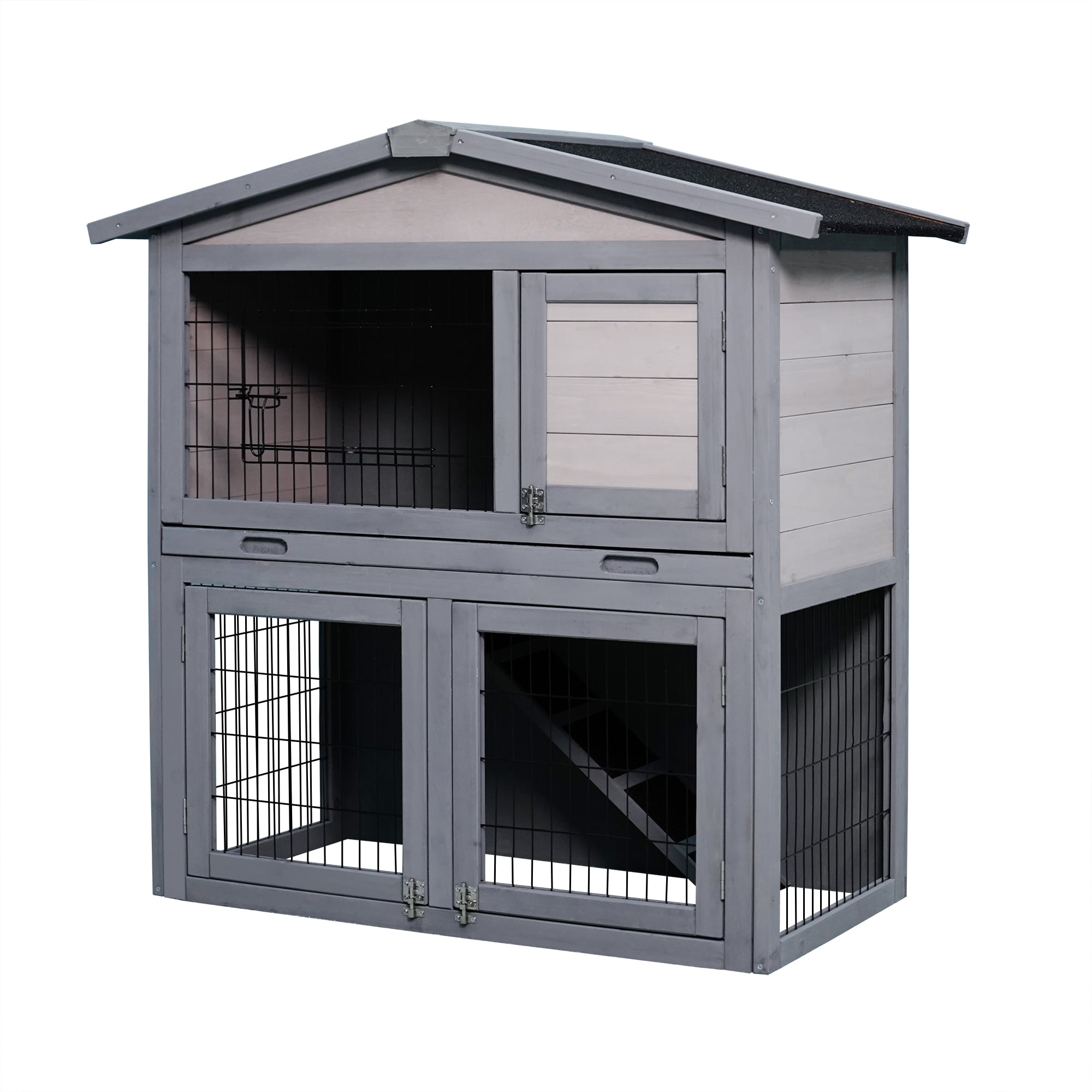 Pefilos 40" 2 Story Rabbit Hutch with Trays, Outdoor Weatherproof Bunny Cage with Ramp, Pet House Chicken Coops, Beige Pefilos 40" 2 Story Rabbit Hutch with Trays, Outdoor Weatherproof Bunny Cage with Ramp, Pet House Chicken Coops, Beige