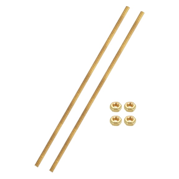 Uxcell 2 Sets Brass Fully Threaded Rod, M3x0.5mm Pitch Right Hand Threads Studs with Solid Brass Hex Nuts, 150mm/6" Long Threaded Screw Rods Fasteners for Anchors Bolts Hangers Clamps